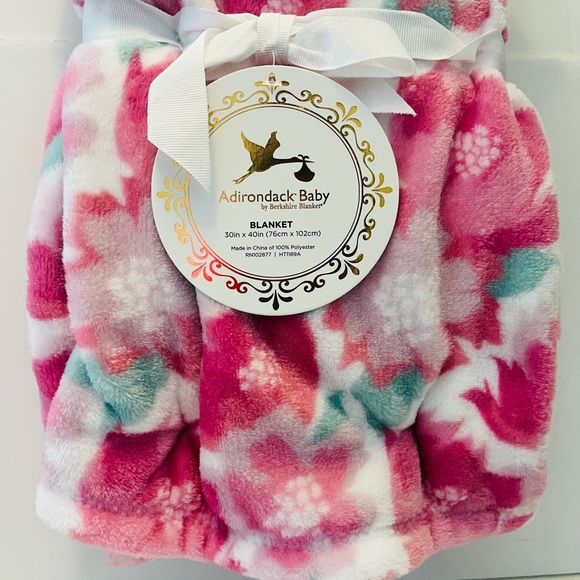 Adirondack Baby by Berkshire Lot of 2 Blankets Pink & White Ribbons Bows Flowers - Picture 6 of 12